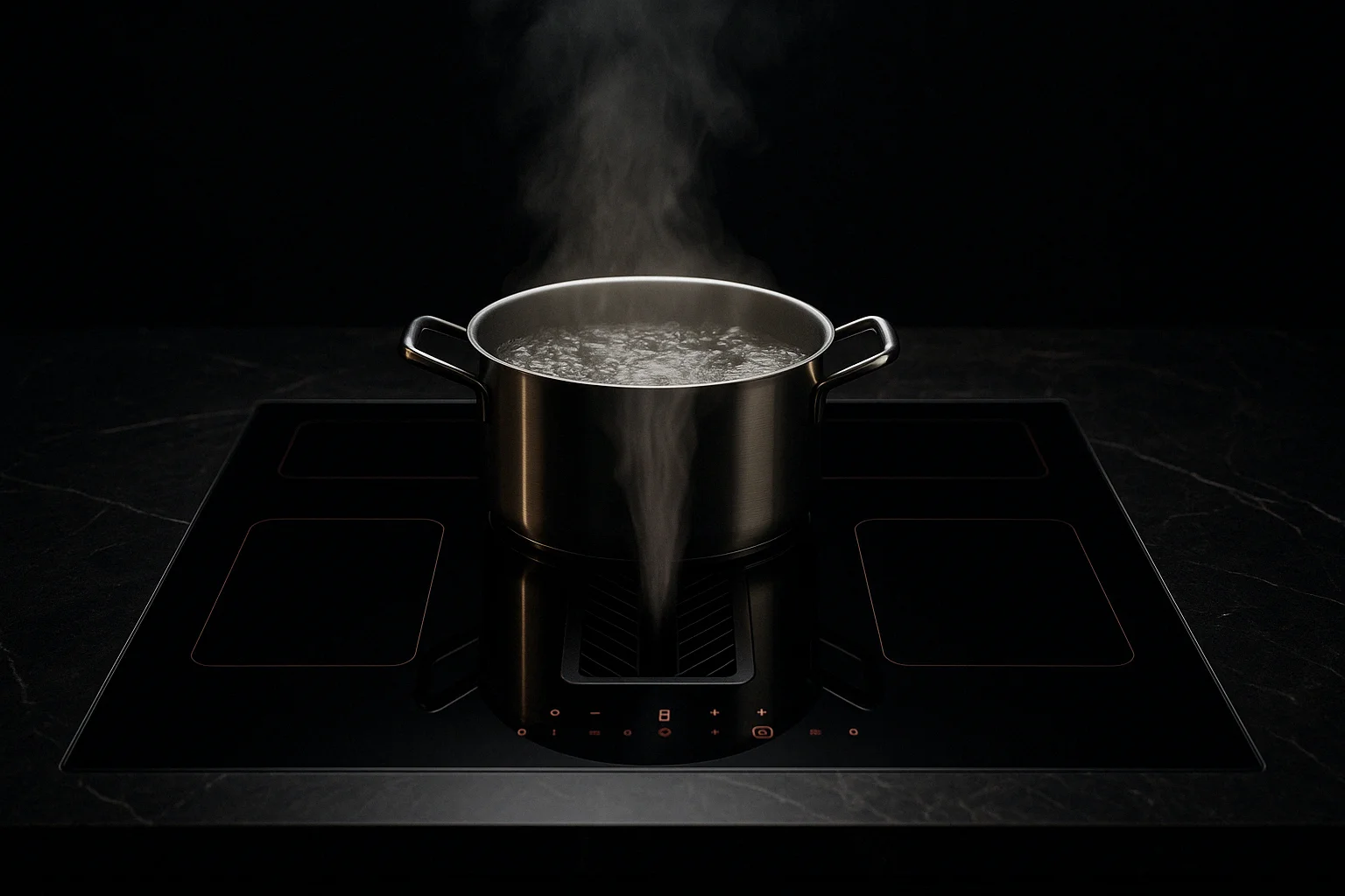 Küchentopf auf einem Induktionsfeld auf einer Küche von NEHER in Augsburg